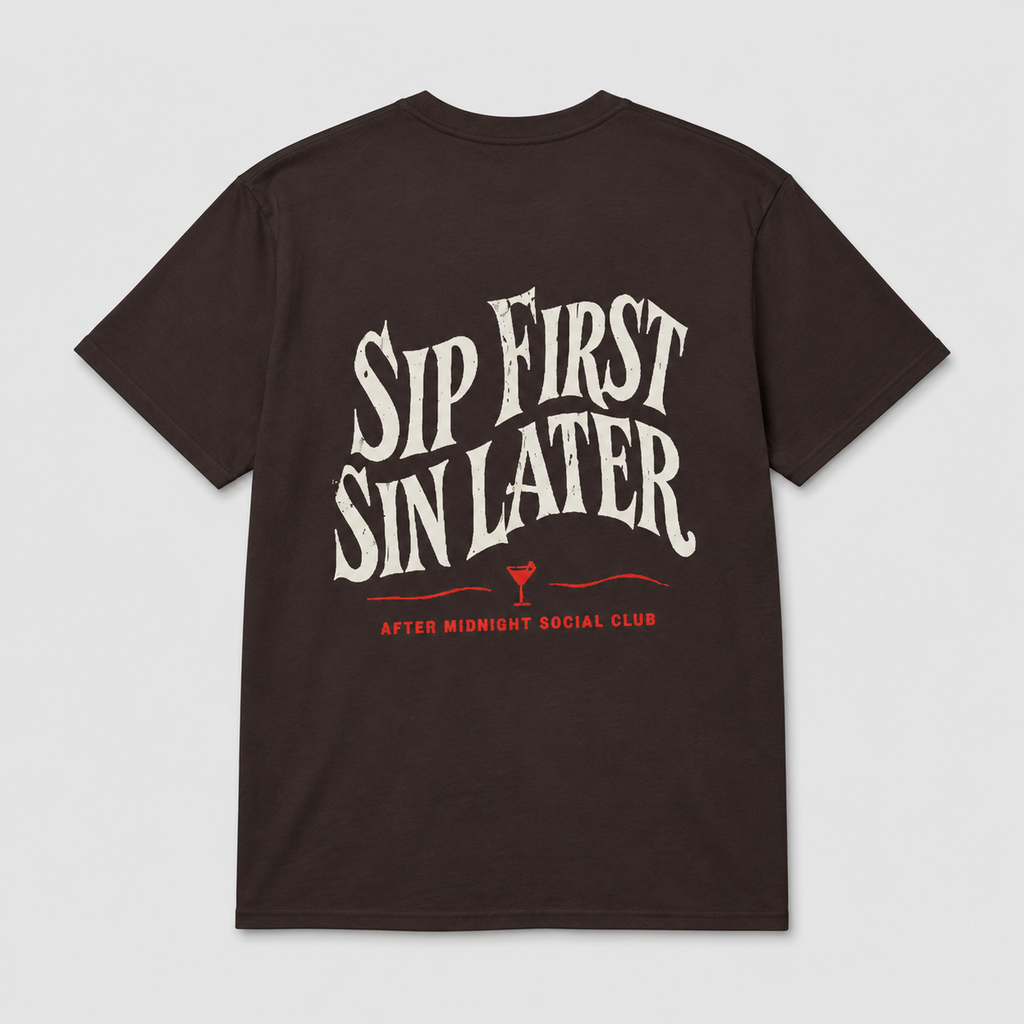 Sip First Sin Later Shirt, Funny Drinking Tee, Adult Humor Party Shirt, Bar Night Graphic Tee, Bachelorette Club Shirt