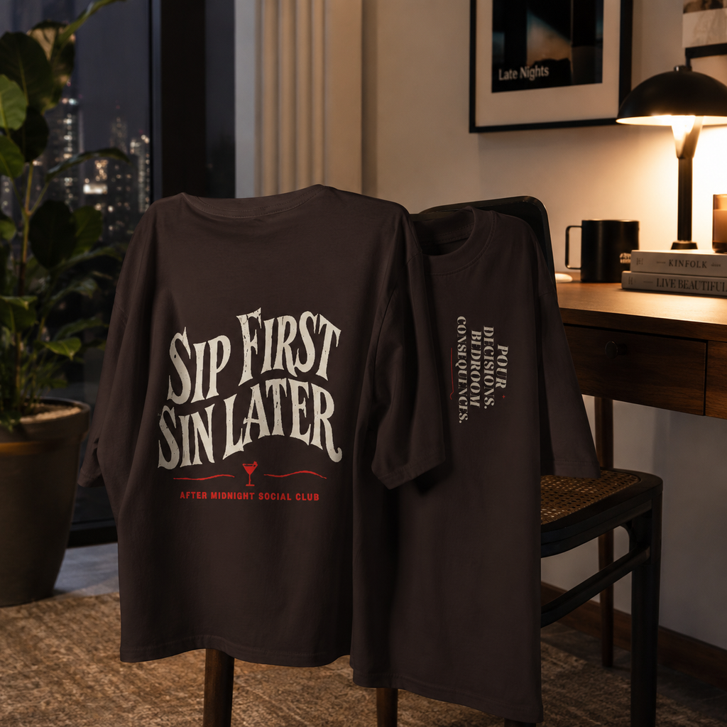 Sip First Sin Later Shirt, Funny Drinking Tee, Adult Humor Party Shirt, Bar Night Graphic Tee, Bachelorette Club Shirt