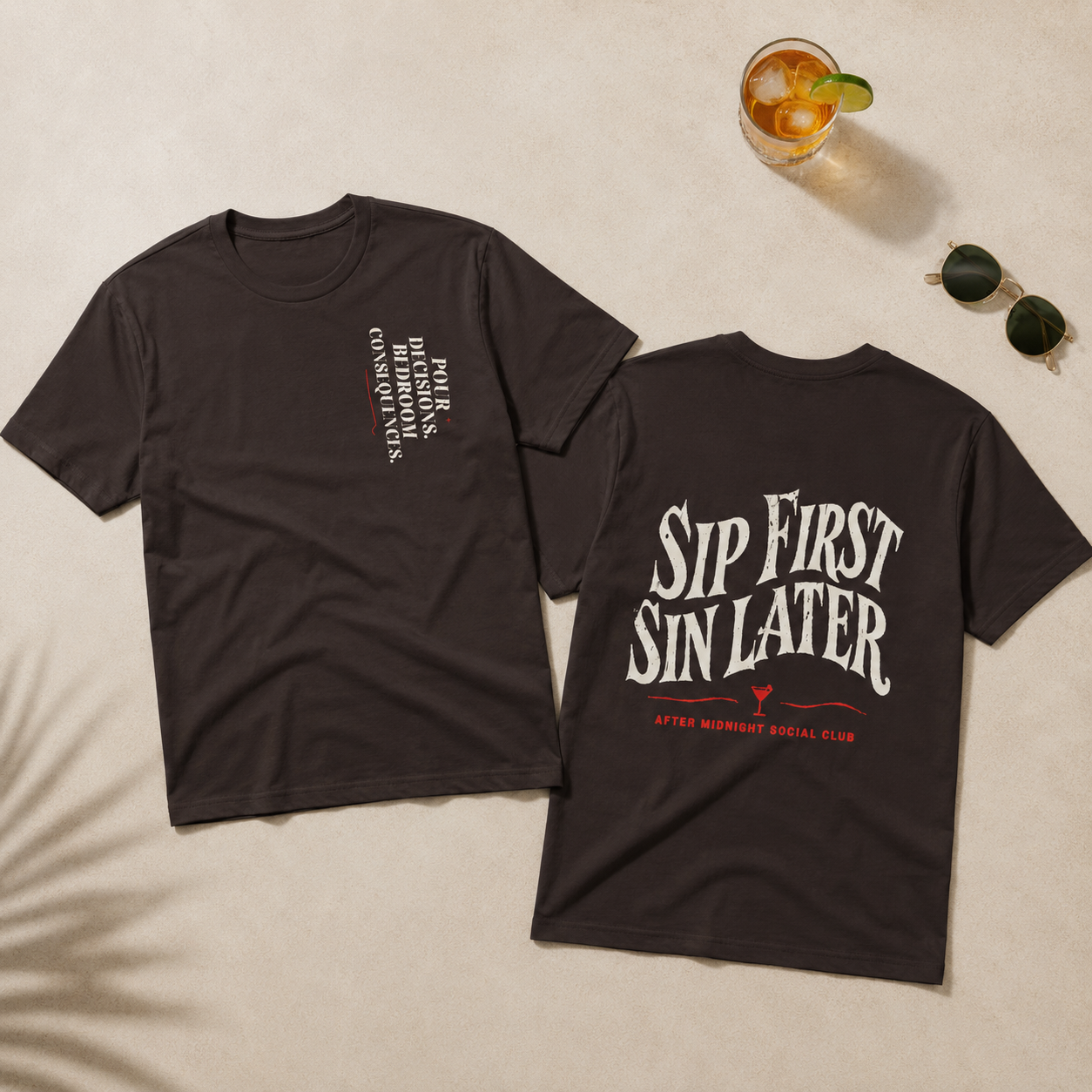 Sip First Sin Later Shirt, Funny Drinking Tee, Adult Humor Party Shirt, Bar Night Graphic Tee, Bachelorette Club Shirt