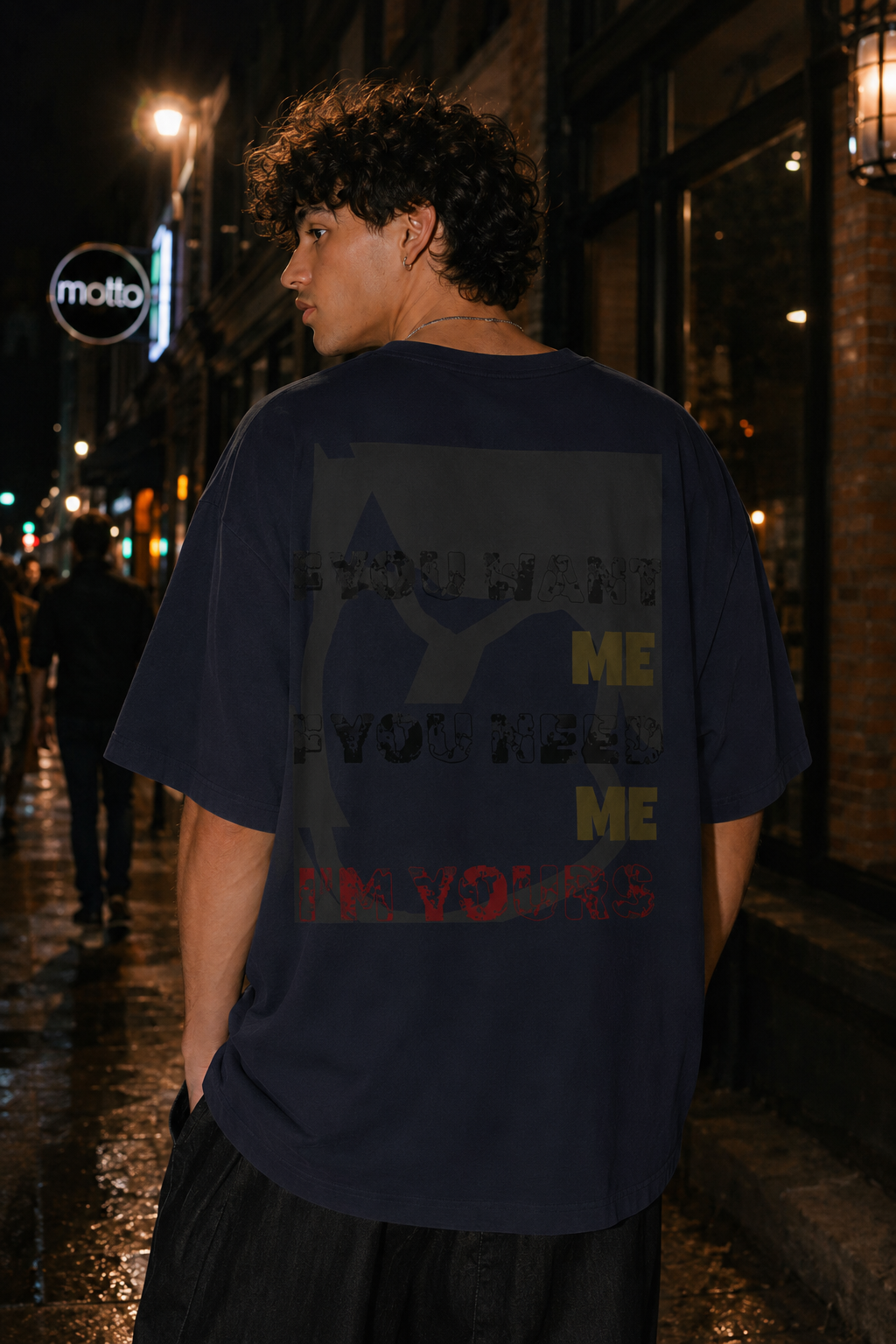 Abstract Grunge Face Graphic T-Shirt | Distressed Text Back Print