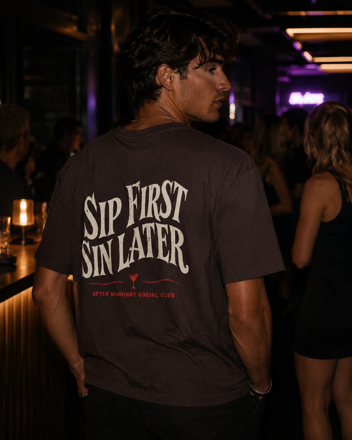 Sip First Sin Later Shirt | Funny Party Tee | Bachelorette Night Out Graphic T-Shirt