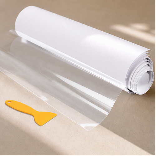 Clear furniture protector roll with scraper applicator