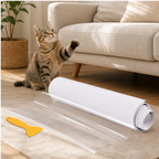 Clear furniture protector roll with sofa and pet lifestyle scene